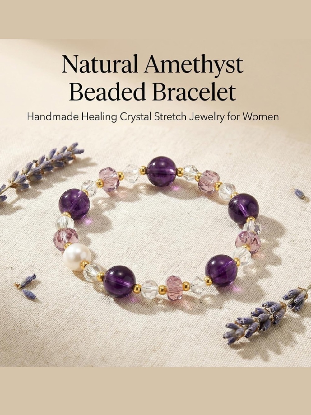 🆕New Natural Amethyst Beaded Bracelet -6mm
